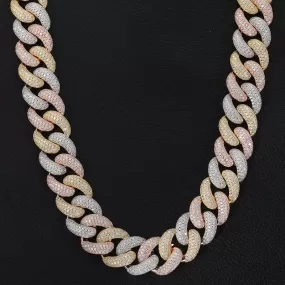 18mm Tri-Color Iced Out Cuban Chain