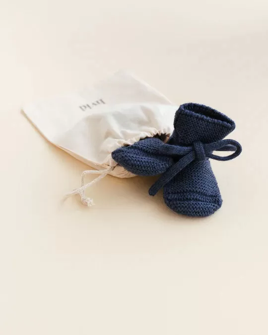 Baby Booties With Lace - Navy Blue