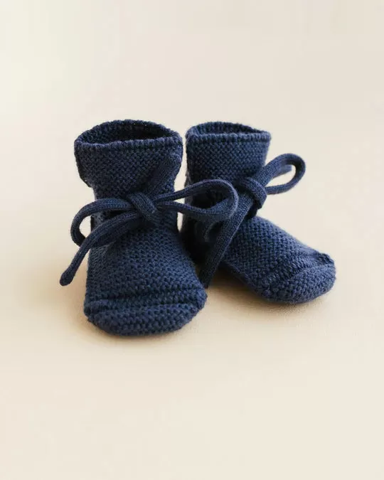 Baby Booties With Lace - Navy Blue