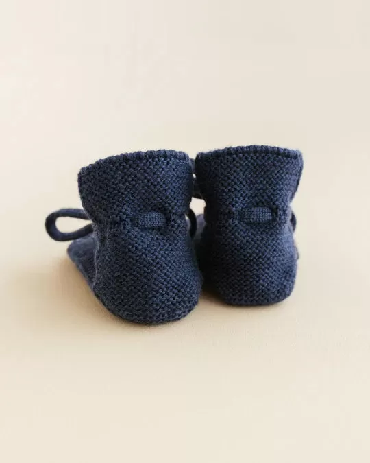 Baby Booties With Lace - Navy Blue