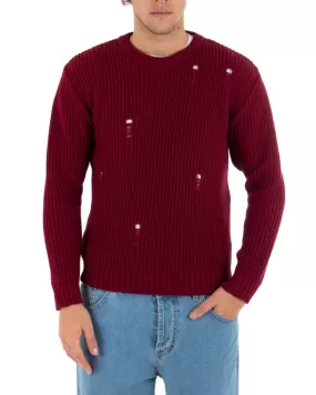 Maglioncino Uomo Girocollo Maglia Inglese Basic Con Rotture Bordeaux GIOSAL-M2419A