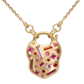 Plum Blossom Mixed Cut Confetti Padlock Necklace - Made to Order