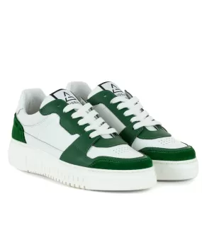 Scarpe Uomo Sneakers Ecopelle Camoscio Basic Bianco Verde Casual Sportive GIOSAL-S1221A