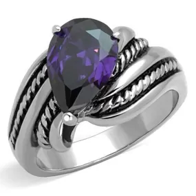 WildKlass Stainless Steel Ring High Polished (no Plating) Women AAA Grade CZ Amethyst